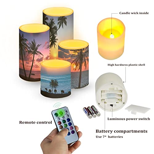 Image of Flameless Light Candles for Home Decor, Battery Operated Candles with Color Changing Timer Remote Control 3'' 4'' 5'' 6'' Fake Pillar Candles Tealights, Coconut Tree Various
