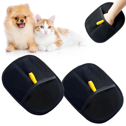 Sueean Double-Sided Grooming Gloves for Pets, Pet Grooming Gloves for Dogs & Cats, Double-Sided Deshedding Tool with Elastic Wristband Versatile Grooming Gloves for Washing Pet Grooming Gloves