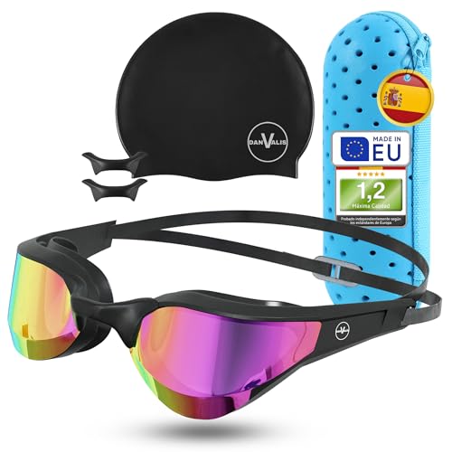 danvalis Gafas de natación hombre, polarizadas, gafas natacion mujer, con Estuche de gafas y Gorro natación e intercambiador medida nasal,gafas de natación,gafas piscina