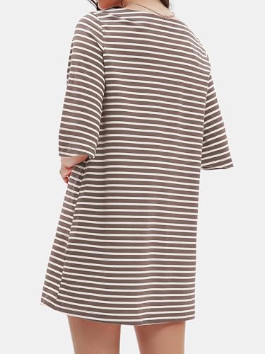 Image of EXLURA Women's Summer T Shirt Dress Casual Short Sleeve Loose Striped Mini Dresses 2026 Vacation Beach Sundress Pockets
