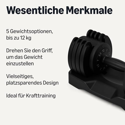 Amazon Basics Verstellbare Hantel, 12 kg, 5 Gewichte, Einzelhantel – Ansicht 2