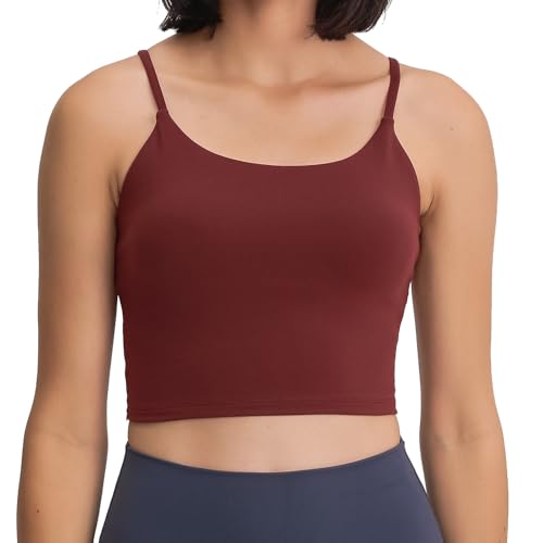 Image of Women's Strappy Stretch Sports Bra Longline Yoga Tank Top Fitness Bra Workout Camisole Crop Tops for Teen Girl
