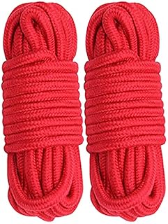 Cosymate Soft Cotton Rope Binding Rope All Purpose Thick Cotton Twisted Knot Tying Rope, 8mm Diameter, 5m Long, Pack of 2, Red