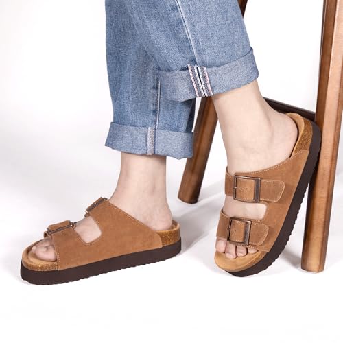 Image of Platform Sandals Women Suede Sandals Arch Support Summer Slides with Adjustable Buckle Open Toe