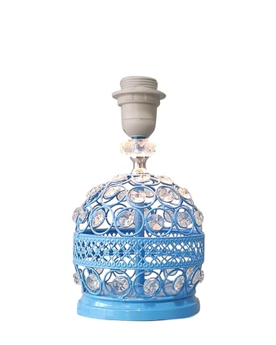 Image of Homesake Modern Small Crystal Table Lamp, Contemporary Bedroom Bedside Nightstand Lamp, Morden Minimalist, Desk Globe Lamp for Living Room Girls Kids Room, Fabric Shade, (Turquoise)