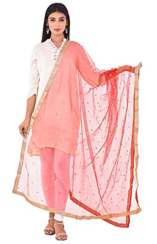 themilestocks TMS Woman s Embellished Net Dupatta Scarf Shawl Wrap Soft Indian Bridal Wedding Red 87 Inches X 44 Inches 220 cm X 112cm