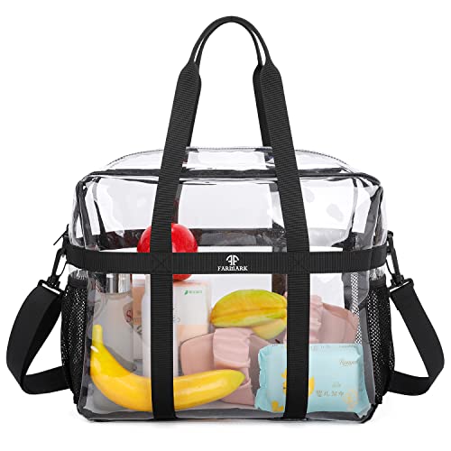 Farmark Clear Tote Bags Stadium Approved, Heavy Duty Travel Bags, Large Sports Shoulder Pack For Work,Competition,School (Black) #TOP15