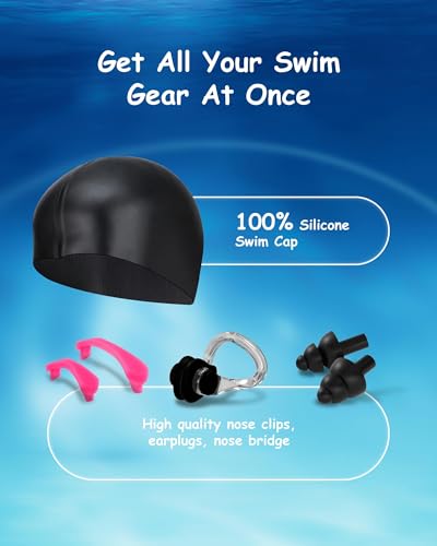 Image of Kids Swim Goggles, Anti-fog and UV Protection with Swim Cap for Age 3-15 Youth Boys Girls Toddler