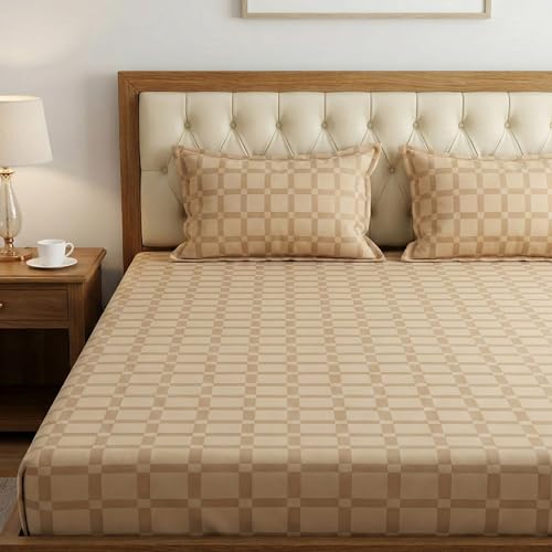 Image of Mush Satin Bedsheet King Size with 2 Pillow Case | 400 TC Bedsheets for King Size Bed | Cooling, Soft & Breathable Satin Bed Sheet, Premium Bedsheets Kingsize (Royal Beige, Jacquard Collection)