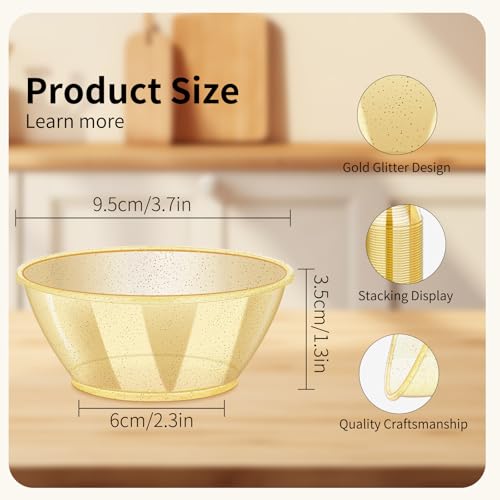 Mwellewm 150 Pack Plastic Bowls Gold Disposable 6 Oz Small Dessert Salad Ice Cream Clear Serving Hard Dip Bowls For Party Catering Fruits Parfaits Snacks thumb #2