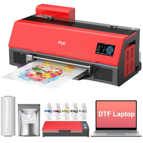 Image of PLK A3 DTF Printer with XP600 Printhead, Smart Auto Cleaning & Holiday Mode,Dual White InkSystem, Roll Feeder, Film Cutter, Professional Garment Printing Machine(C13 XP600 Printer+Laptop+Oven)