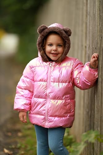 Adukide Baby Winter Coat 3-4T Light Puffer Jackets For Baby Girl Bear Ears Hoods Down Coats With Zip Warm Lined Rose Pink Outerwear With Pockets thumb #3