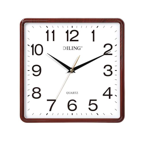 Square Wall Clock 10 Inch Silent Non Ticking Quality Quartz Analog Battery Operated Office Living Room Bedroom Kitchen or Study Decor (Red)