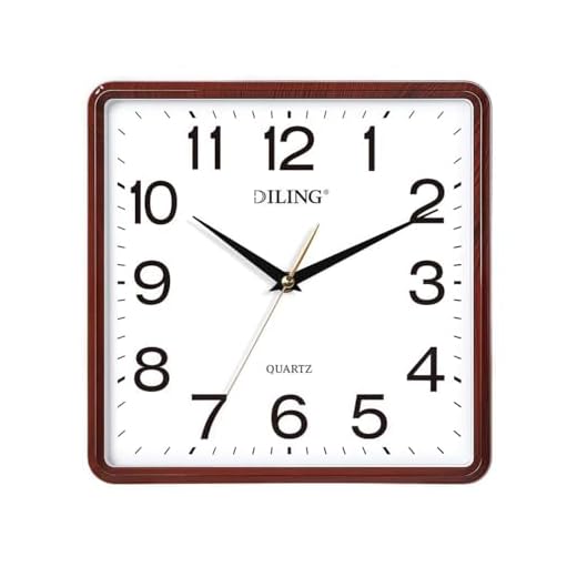 Square Wall Clock 10 Inch Silent Non Ticking Quality Quartz Analog Battery Operated Office Living Room Bedroom Kitchen or Study Decor (Red)