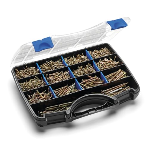 Preisvergleich Produktbild Index Fixing Systems MLTPPOP101 Sortimentskoffer, 2008-teilig, Schraubensortiment / Spanplattenschrauben, Senkkopf, Pozidrive-Aufnahme, galvanisch gelb verzinkt, Sortimentskoffer aus Polypropylen