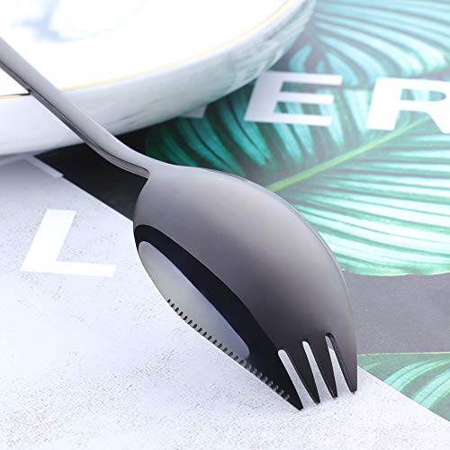SBOMHS Lot de 8 couverts (3 en 1) en acier inoxydable avec couteaux, cuillères, fourchettes et couverts de camping Noir – vue 8