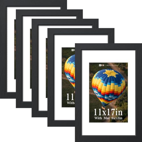 Image of VCK 11x17 Picture Frame 5 Pack, Black Exclusive Wood, Real Glass, for Photo