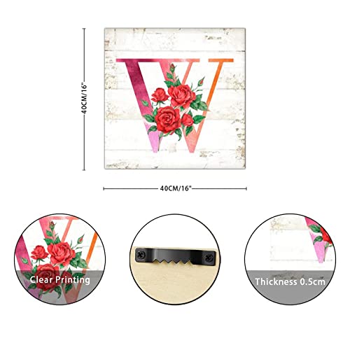 Décoration murale bois initiale W fleur rose cadeau idéal