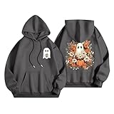 Halloween Calabaza Sudaderas Mujeres Temporada Sudaderas Lindo Divertido Gráfico Tops Otoño Fiesta Suéter Sudaderas Mujer Deporte Sweatshirt Mujer (Grey, XXXXXL)