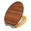 Elongated Toilet Seat Wooden teak wood Wood Toilet Seat Slow Quiet Close Lid with Quick-Release Hinges Cover Bumpers Easy to Clean Install