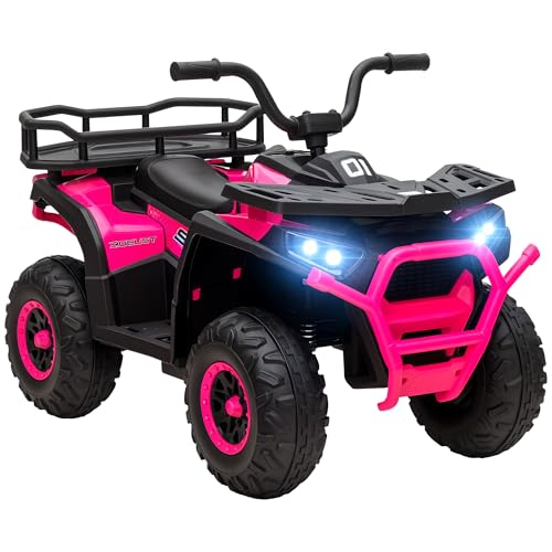Qaba 12V Kids ATV, 4 Wheeler Quad, 3.7Mph Battery Powered Ride on Car with 4 Suspension Wheels, Storage Basket, LED Lights, Music USB, Treaded Tires,...
