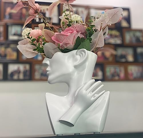 Semeid Modern Head Vase Statue Planter Pot,Greek Bust Head Flower Vase,Resin,Lady Face Pots For Plants Decoration (White) #TOP3