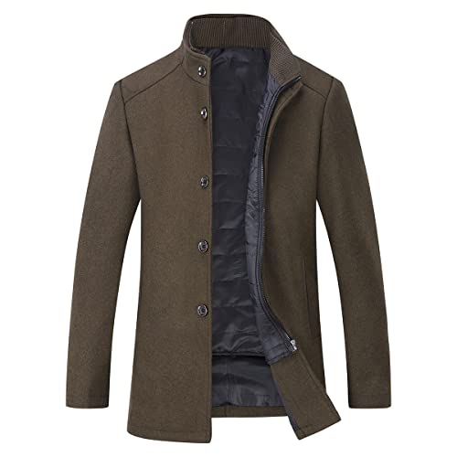 YOUTHUP Abrigo de lana para hombre con chaleco acolchado 2 en 1, abrigo de invierno a prueba de viento, abrigo de lana para negocios, exterior, marrón, M Cover