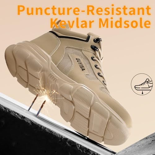 Image of Steel Toe Boots for Men Lightweight Work Boots for Men High Top Safety Boot with Kevlar Puncture-Resistant Midsole Comfortable Industrial Work Shoes Splash-Proof Botas De Trabajo para Hombre