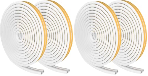 Image of Weather Stripping Seal Strip Tape, Doors Windows Frame Self Adhesive D Type Foam Sealing Tape, 65.6Ft Rubber Soundproof Insulation Cell Foam Stripping, White (Pack of 2)