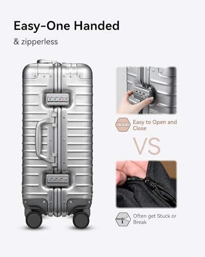 LUGGEX All Aluminum Carry On Luggage with Wheels - Zipperless Hardshell Luggage with TSA Lock (Silver Suitcase,20 Inch)3