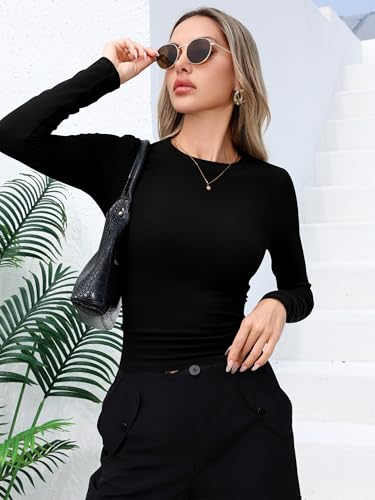Laughido Women's Casual Slim Fit Basic T Shirts Crew Neck Long Sleeve Top Ribbed Knit Going Out Clothing 20253