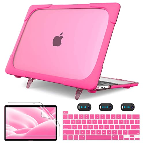 CISSOOK Heavy Duty Shockproof Case with Fold Kickstand for MacBook Pro 13 inch 2022 2021 2020 Release Model M2 A2338 M1 A2251 A2289, Dual Layer Hard Shell for MacBook Pro 13 with Touch Bar, Rose Red