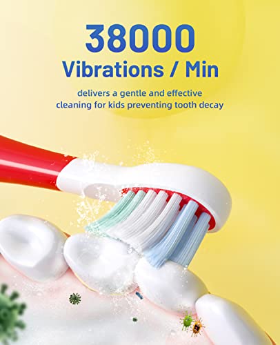 Jtf Kids Electric Toothbrush-For Ages 3-12, Rechargeable Electric Toothbrushes, Wireless Fast Charge & Long Battery Lasting For 60 Days,With Smart Timer 3 Modes & 2 Kids Size Brush Heads, Red… #TOP5