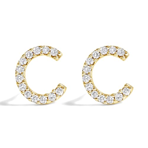 10K Yellow Gold 1/10 Cttw Diamond 'C' Initial Stud Earring