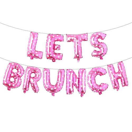 Image of Lets Brunch Decoration Brunch and Bubbly Bridal Shower Decoration Lets Brunch Sign Banner Floral Bridal Shower Decoration (LETS BRUNCH Pink Heart)