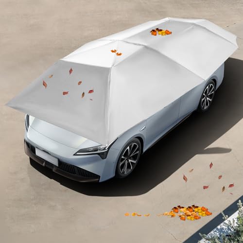 13.78x7.2ft Car Canopy Umbrella, Car Sun Shade Umbrella Cover Tent with Wind-Proof Ropes, Portable Folding Roof Tent for Cars Protection (Silver Grey)