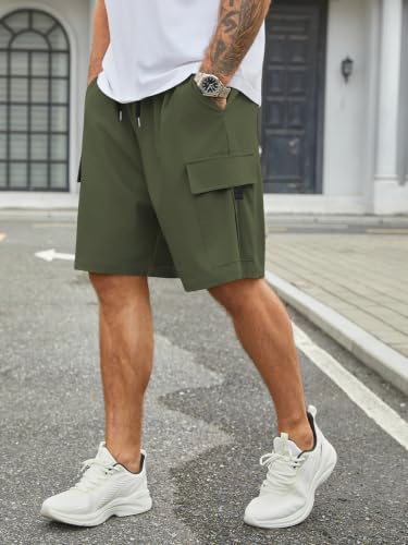 Image of Hardaddy Men's Casual Stretch Cargo Shorts Classic Drawstring Elastic Waist Relaxed Fit Work Short with 5 Pockets