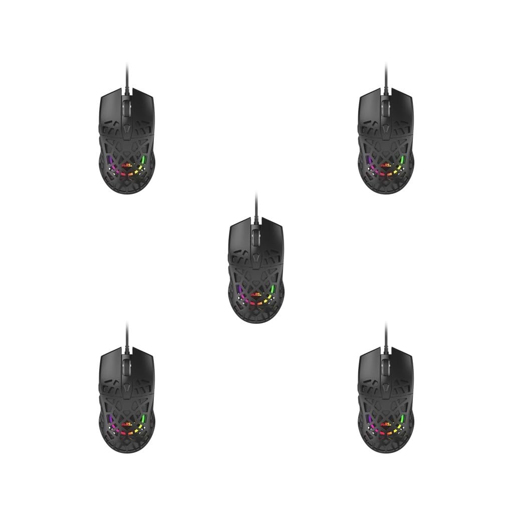 5 set di mouse da gioco RGB ultraleggero con design a nido d'ape cablato per computer nero