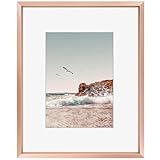 Frametory 8x10 Table-Top Metal Picture Frame Collection, Aluminum Photo Frame with Ivory Color Mat for 5x7 Picture & Real Glass (Rose Gold)