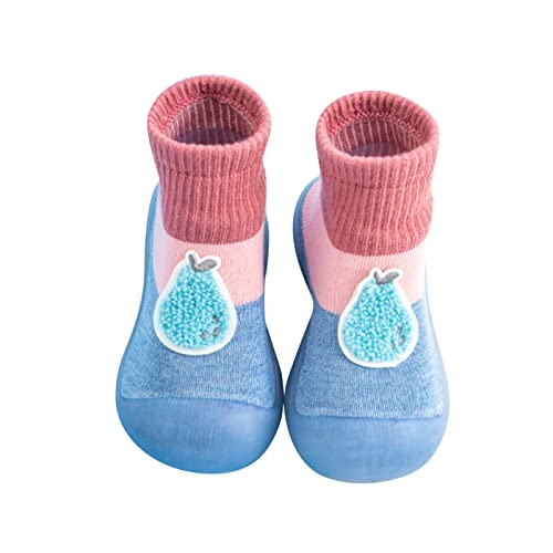 Baby Toddler Walking Shoes Infant Boys Girls Fruit Pattern Socks Toddler Fleece Floor Socks Non Slip Prewalker Shoes (Light Blue, 6-12 Months)