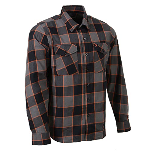 Milwaukee Leather MNG11648 Men's Grey with Brown and Orange Long Sleeve Cotton Flannel Shirt - 2X-Large