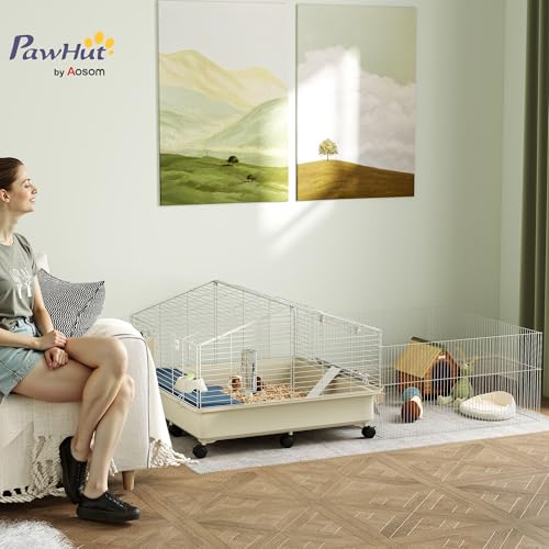 Cage pour lapins et rongeurs avec mangeoire à foin et bouteille d'eau intégrées - 3