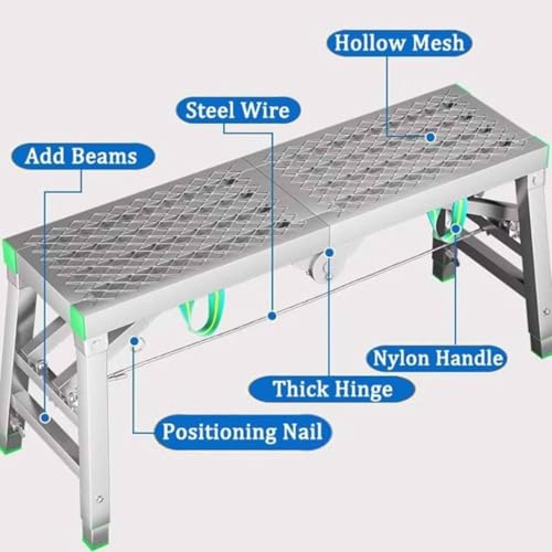 Piattaforma di lavoro pieghevole regolabile, scala portatile con capacità di carico di 400 kg, per casa e officina, design compatto 200 x 37 cm
