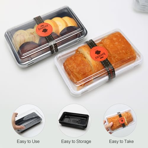 MAIXINNEW 25 Pcs Slice Cake Boxes with Lids (16x9.5x4.1cm), Small Plastic Rectangle Cakes Box, Take Away Cupcake Containers for Portions with Seal Stickers