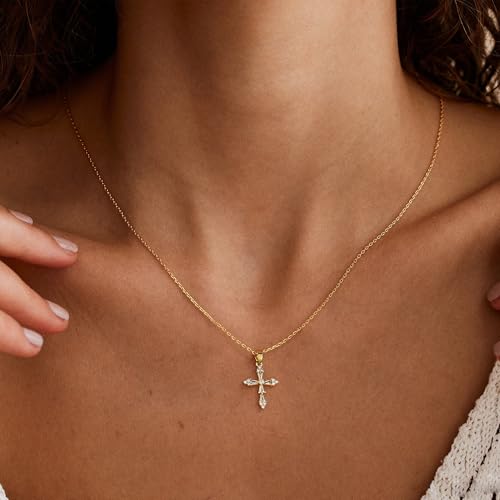VIROMY Gold Cross Necklace for Women Dainty Diamond Cross Pendant Necklaces Non Tarnish Waterproof Necklace Simple Choker Minimalist Jewelry2