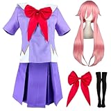 LUOHSIY Anime Cosplay Costume Gasai Yuno Dress Purple Uniform Halloween Outfit With Wig(Gasai124,S)