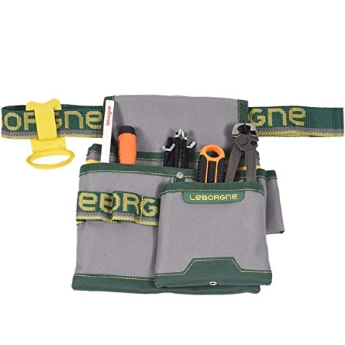 LEBORGNE - Maxi Poche Textile + Ceinture Batipro - Accessoire Résistant en Toile 600 Deniers - Largeur 24 cm avec Porte-Tenaille et Porte-Marteau - Pour Charpentiers et Maçons