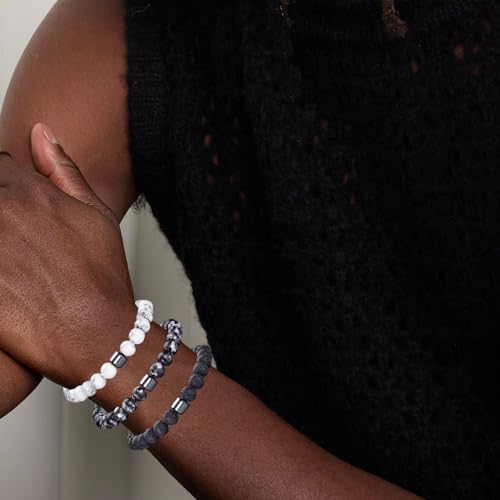 RANKEEF Mens Beaded Bracelets Set 8MM Tiger Eye Lava Stone Stretch Natural Stone Men's Bead Bracelet Mens Bracelet4