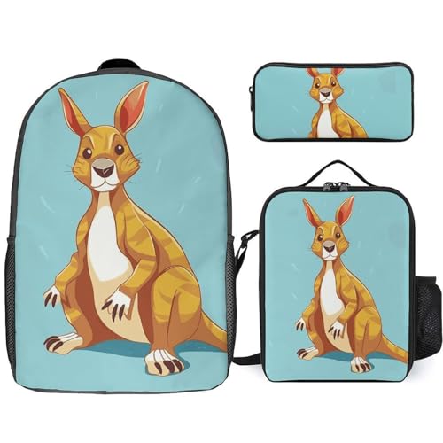 Funny Cartoon Kangaroo Zoo Backpack Set Lightweight Bag Lunch Box Pencil Bags for Women Men Bookbags 3 in 1