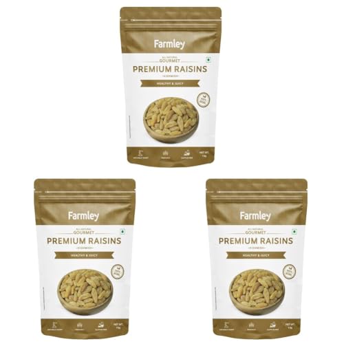 Image of Farmley Raisins Seedless I 1Kg,I Kishmish, Dry Fruits Source Of Potassium, Healthy & Nutritious (Pack of 3)
